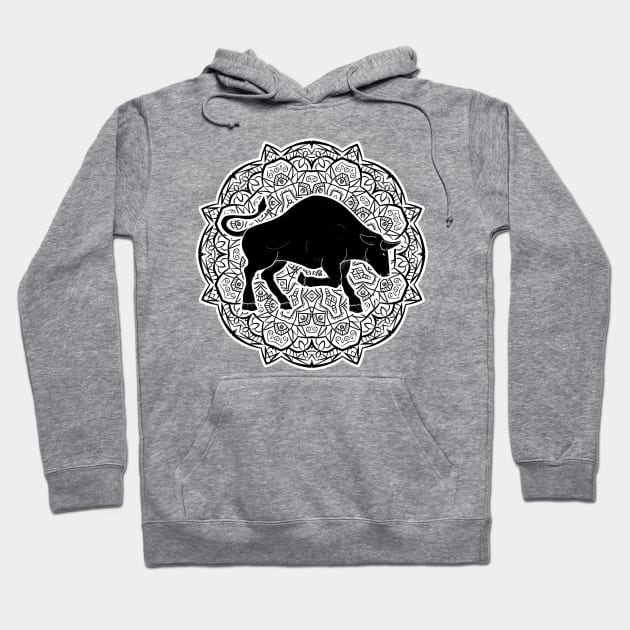 Taurus Mandala Zodiac in Black and White Hoodie by Serbyk